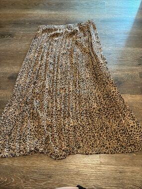Leopard Print sheer pleated Maxi Skirt - Brown Animal Print